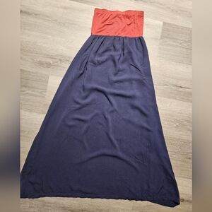 Alythea Blue And Red Womens Strapless Maxi Dress Size Small With Pockets